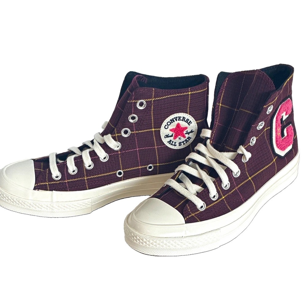 Converse Chuck Taylor All Star Plaid High Top Burgundy/White Lace-Up Sneakers